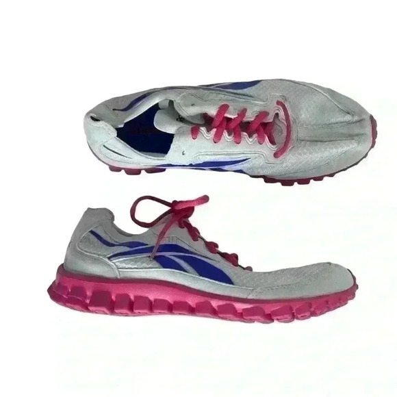 Reebok Real flex Women Running Shoes Size 5.6  Gray Pink Blue - Picture 3 of 7